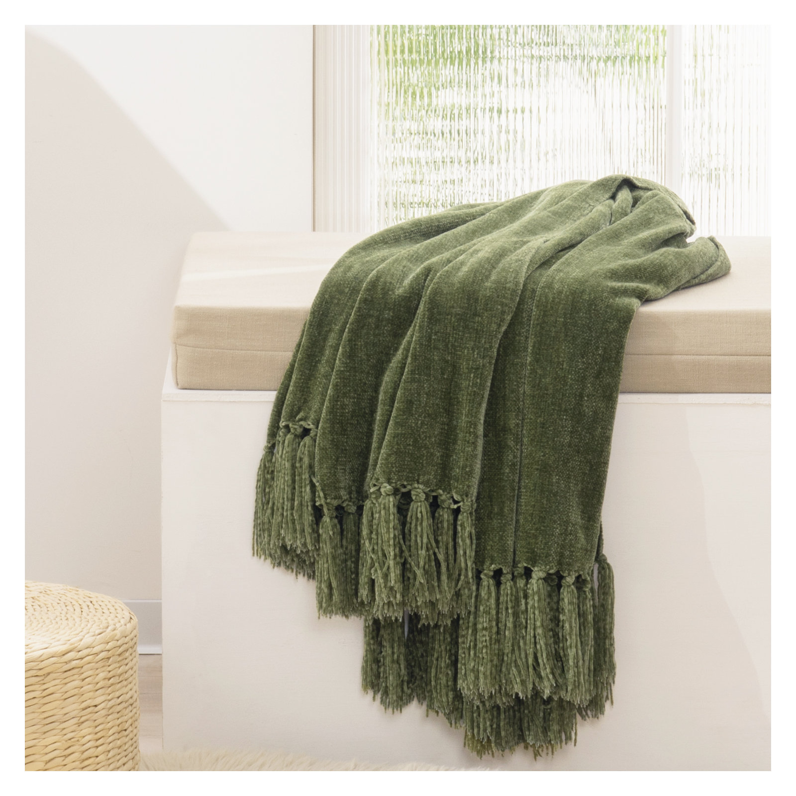 Soft Chenille Throw Blanket, 60" L x 50" W, Olive Green