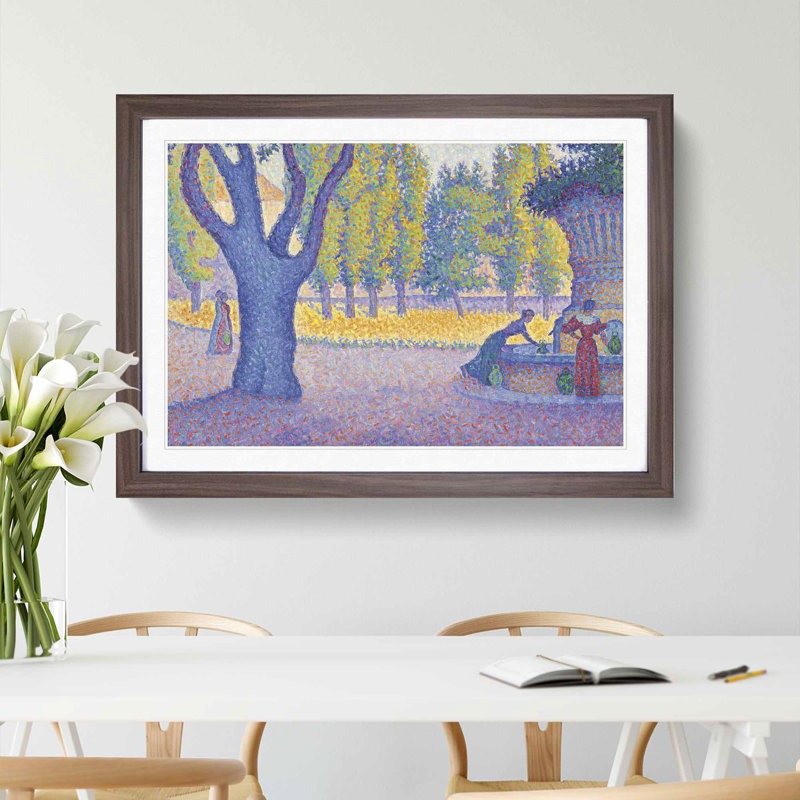 Saint-Tropez Fountain by Paul Signac - Picture Frame Painting, Walnut Framed, 27cm H x 36cm W x 2cm D