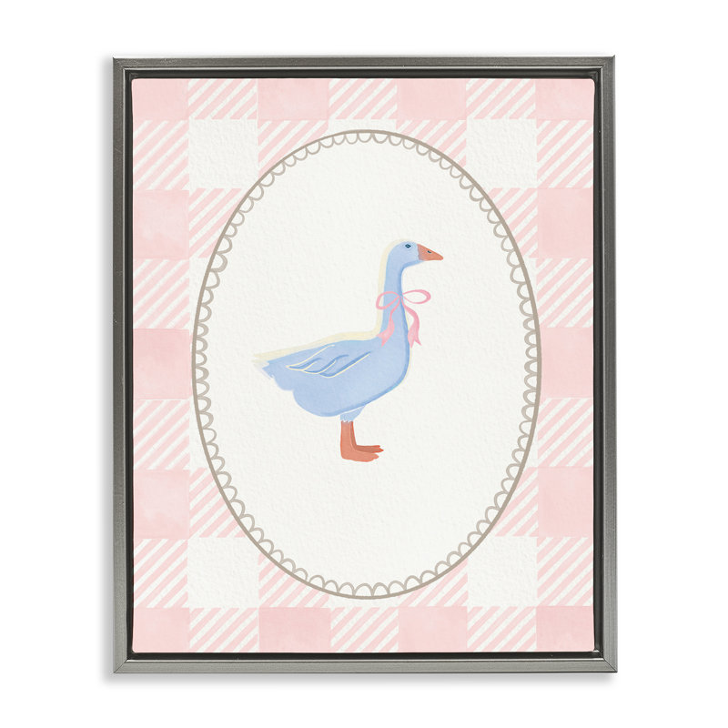 Oie sur cadre flottant écossais rose doux, design par The Paper Curator, H 31 po x l 25 po, Cadre flottant gris lustré
