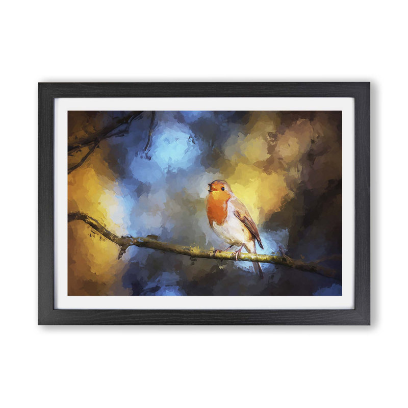 Robin Bird In A Tree - Single Picture Frame Painting, Black, 45cm H x 63cm W x 2cm D