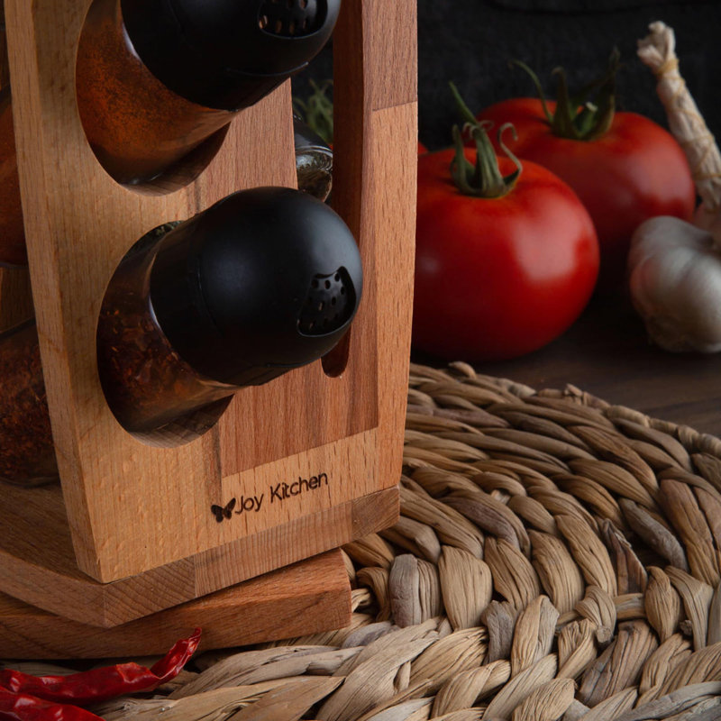 Freestanding Wood Spice Jar & Rack Set