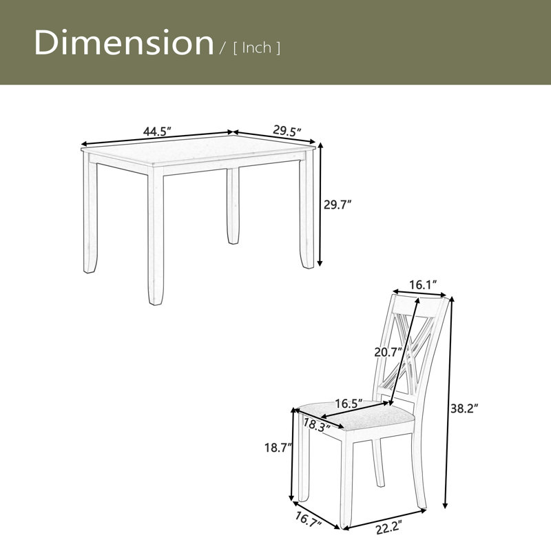 Ensemble de table de salle à manger rustique en bois 5 pièces avec 4 chaises à dossier en X pour petits espaces, Brun
