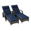 Ensemble de 2 chaises longues inclinables roulantes avec rotin en PE et structure en fer