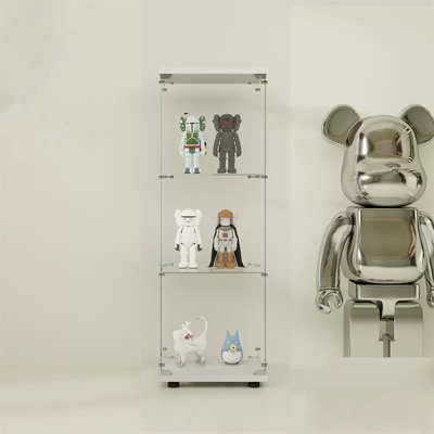 Vitrine à une porte avec 3 tablettes, verre renforcé et panneaux de grain de bois pour un rangement élégant