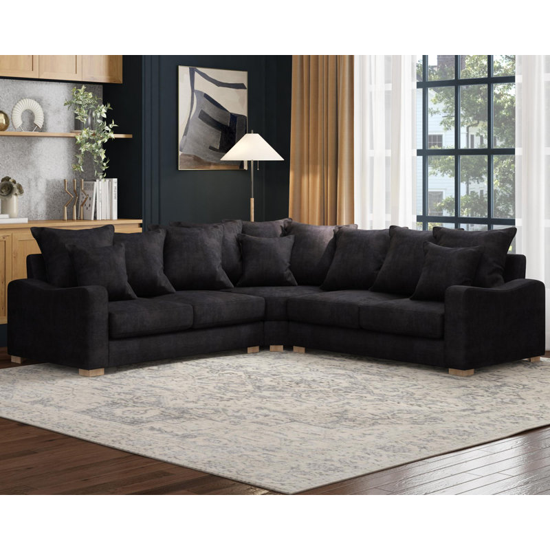 Theadford Corner with two seats both sides, Scatter Back, Navy Faux Fur
