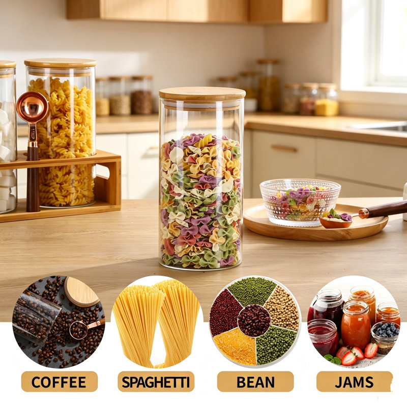 Boîtes à café hermétiques en verre, ensemble de 3 pièces pour le rangement des grains de café de 1,25 litre (44 oz) avec tablette