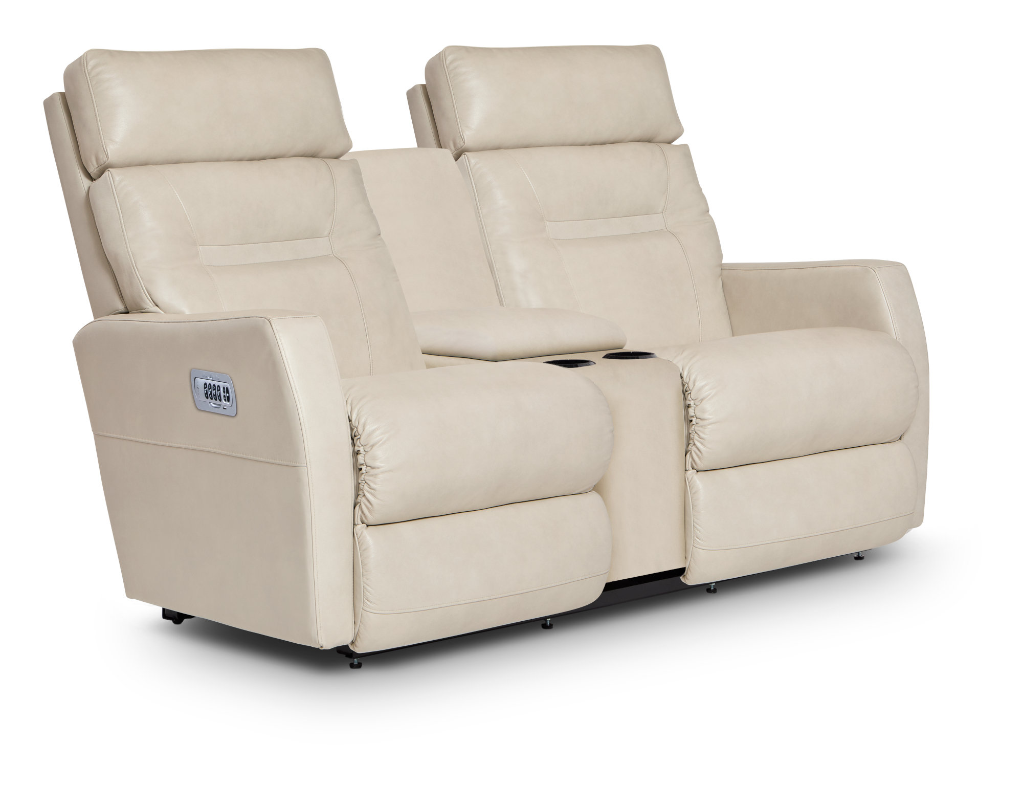 Lennon Power Leather Match Reclining Loveseat with Console and Power  Headrest & Lumbar