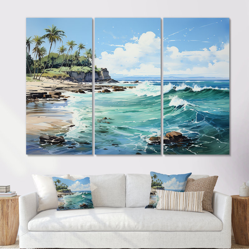 Ensemble de salon d'art mural palmiers turquoise et palmiers tropicaux, Toile tendue, H 40 po x l 60 po x P 1 po