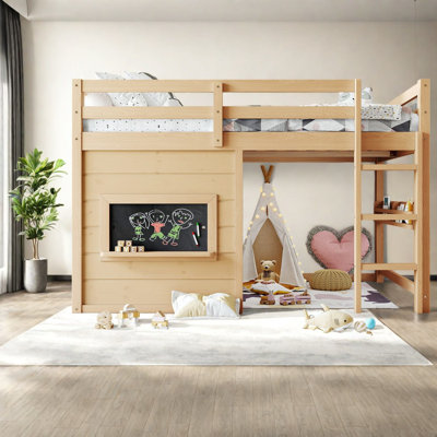 Lit mezzanine double compact, panneau de fibres à densité moyenne en bois de pin pour chambre d'enfant