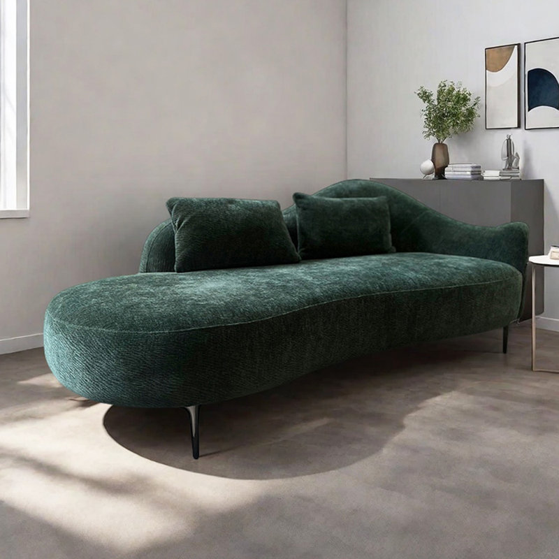 Modern Reception Sofa Casual Indoor Chaise Lounges, Orienté à droite, Chenille vert noirâtre