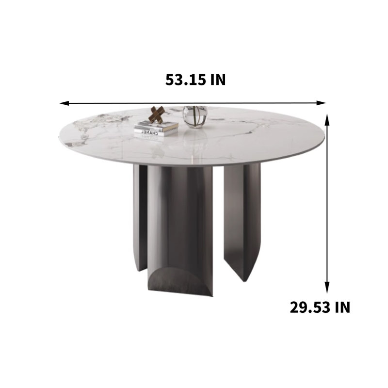Tamel Round Metal Base Dining Table, 29.53"H x 53.15"L x 53.15"W