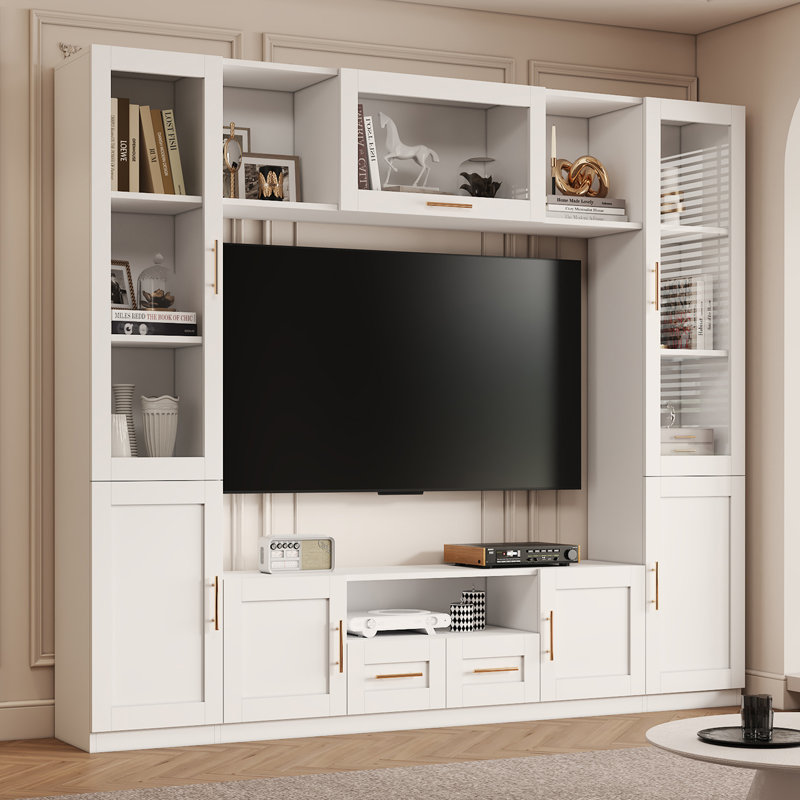 Tarajee Wall Unit Entertainment Center for living room, White