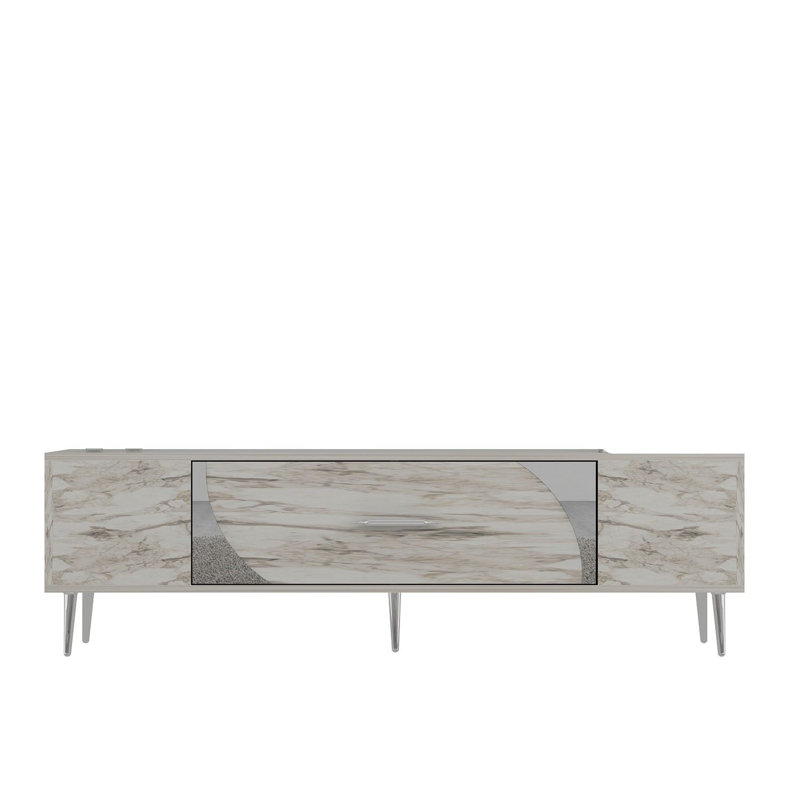 Olivia Unfinished TV Stand, Vintage White/Silver, 150cm