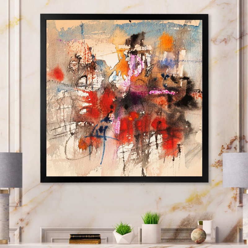 Abstrait orange et rouge II - activé, Impression noire sur toile encadrée, H 36 po x l 36 po x P 1,5 po