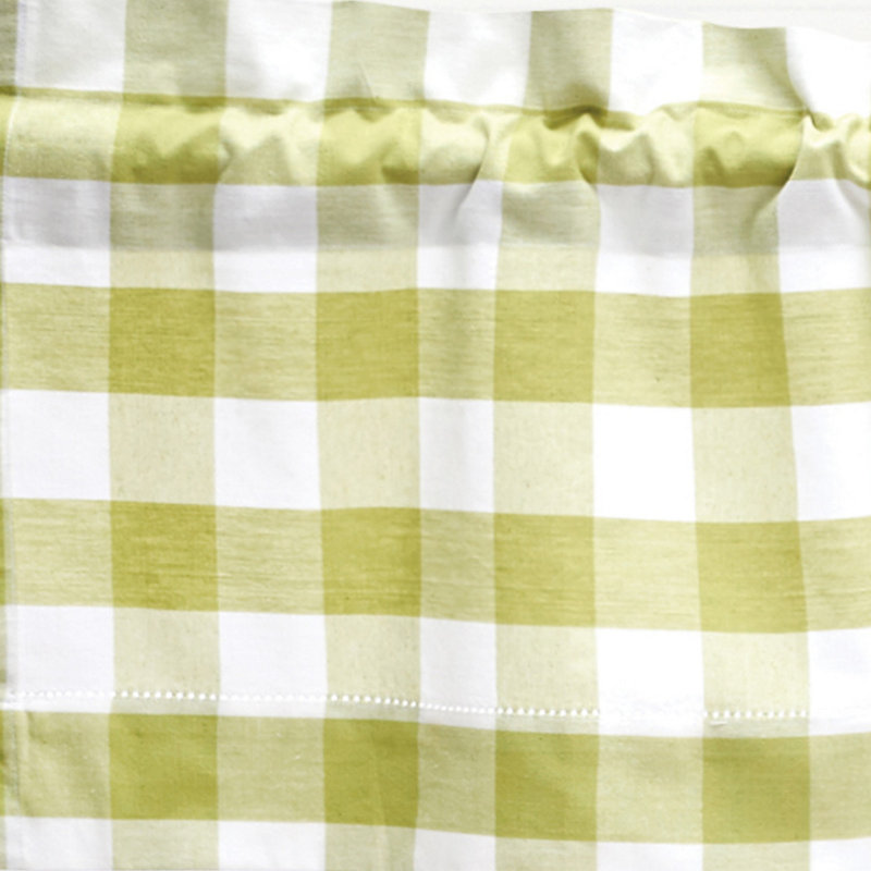 Green and White Cotton Checked Rod Pocket Valance Set