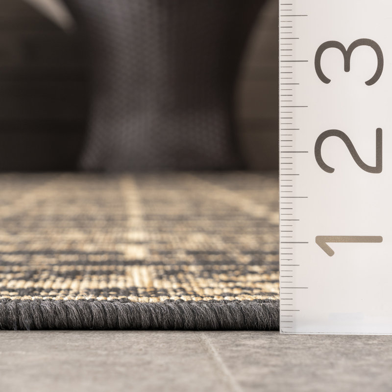 Calyb Geometric Charcoal/Beige Indoor / Outdoor Area Rug, Rectangle 9'6" x 12'