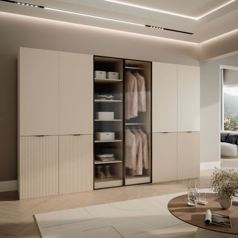 6 Door Wardrobe, Beige/Clear
