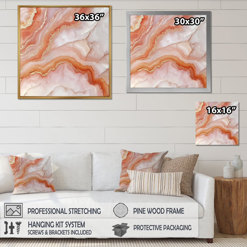 Reproduction d'art sur toile géode orange et or, H 36 po x l 36 po, Reproduction encadrée d'une seule photo sans pass