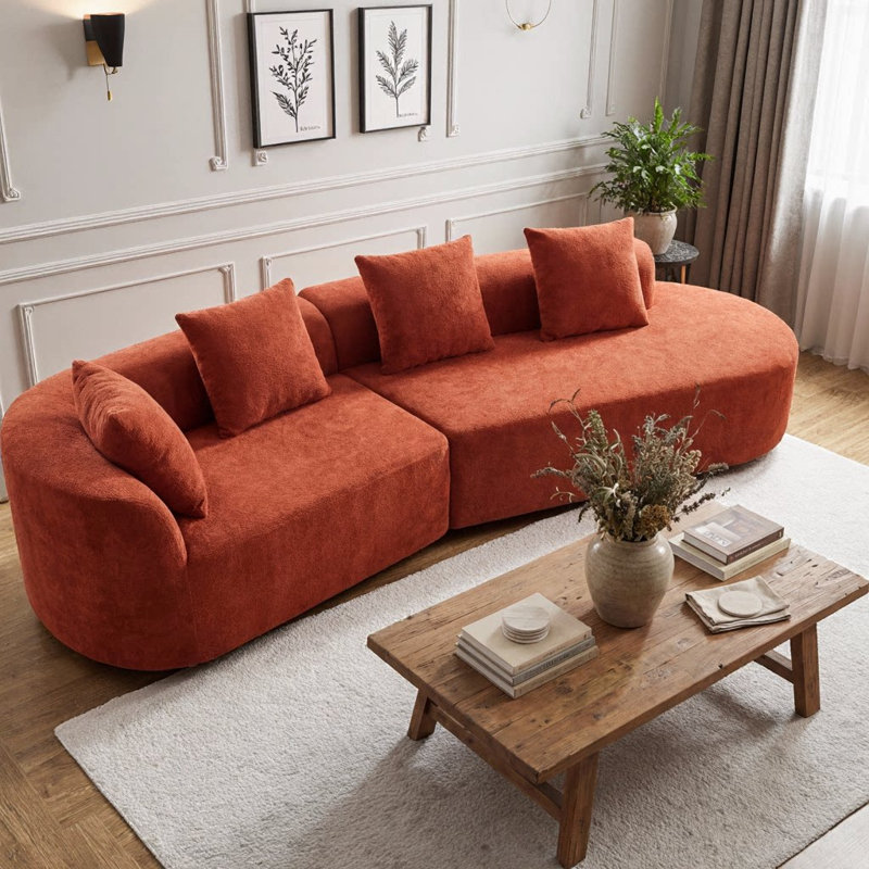 Canapé modulaire incurvé de 116 po avec méridienne moderne de 116 po, ensemble 2 pièces, entièrement assemblé avec une éponge compressée à haute densité, faisant face à droite, doux tissu perlé pour le salon