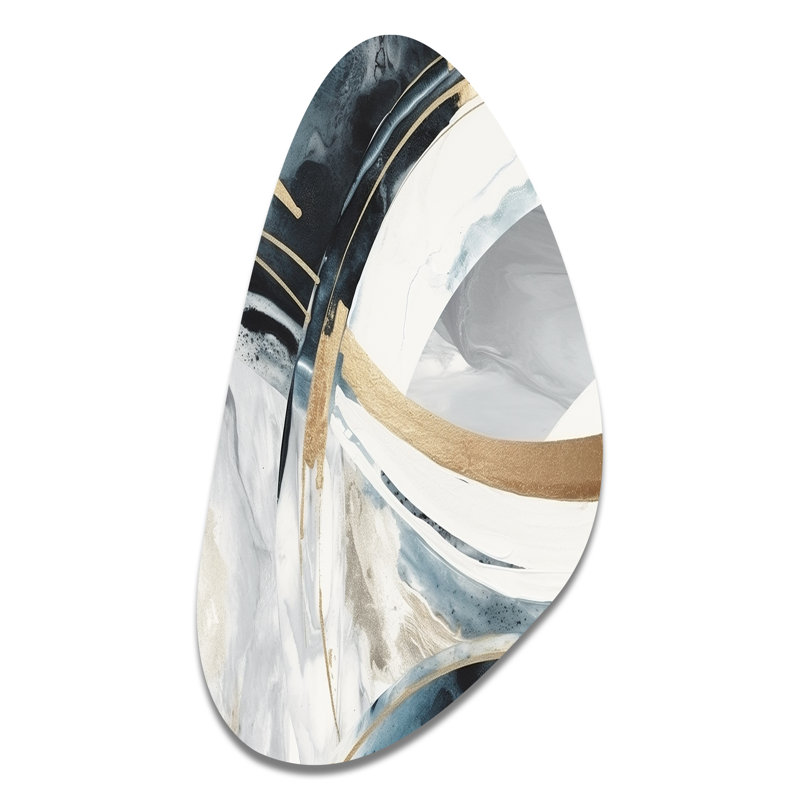 Roxas Black Gold Fusion Of Marble II - Irregular Shape Abstract Marble Metal Wall Art, Asymmetrical Metal Wall Sculpture Print