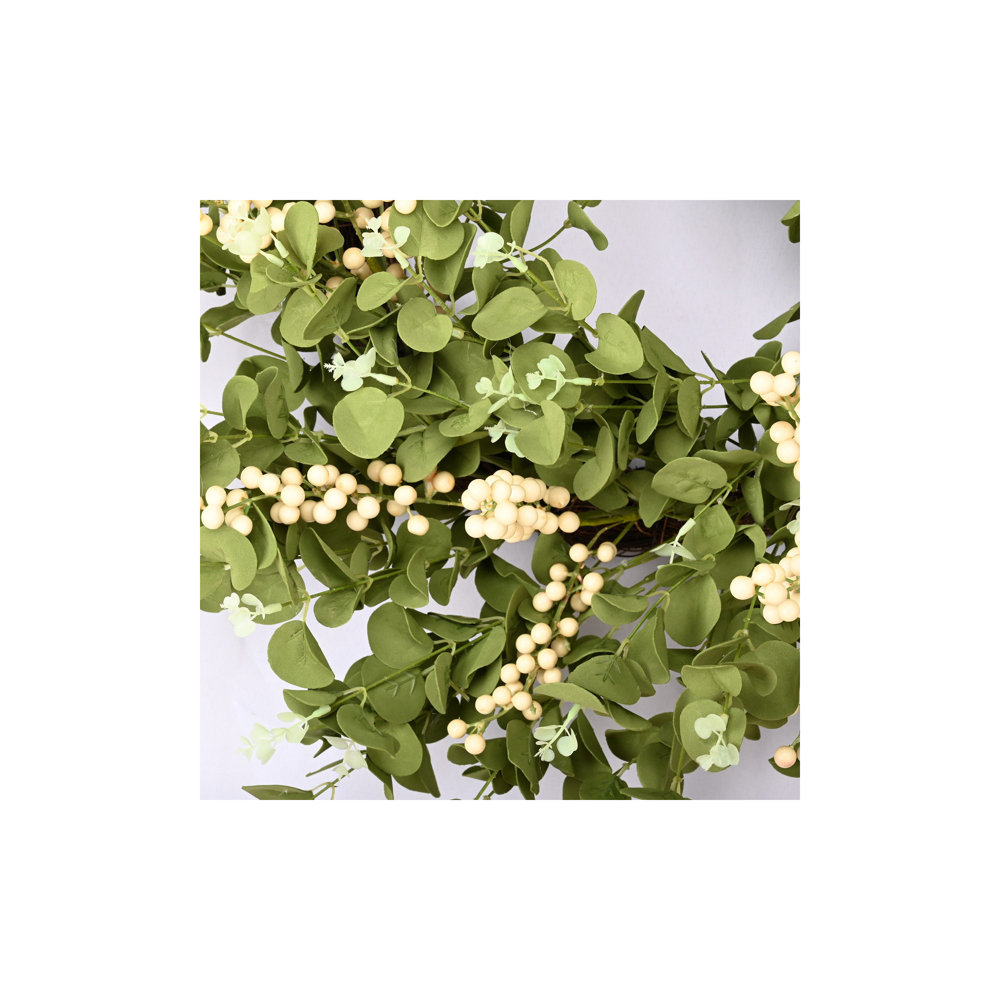 24" Handcrafted Faux Eucalyptus Berry Wreath for Front Door, White/Green
