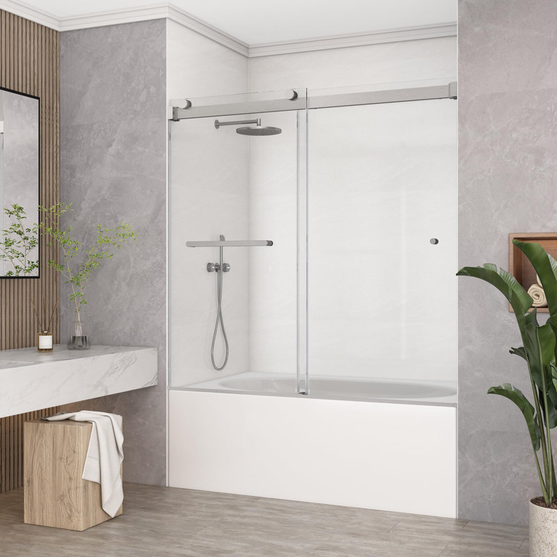 60"W x 60" H Double Sliding Frameless Tub Door with 5/16"(8mm) Clear Tempered Glass, Matte Black