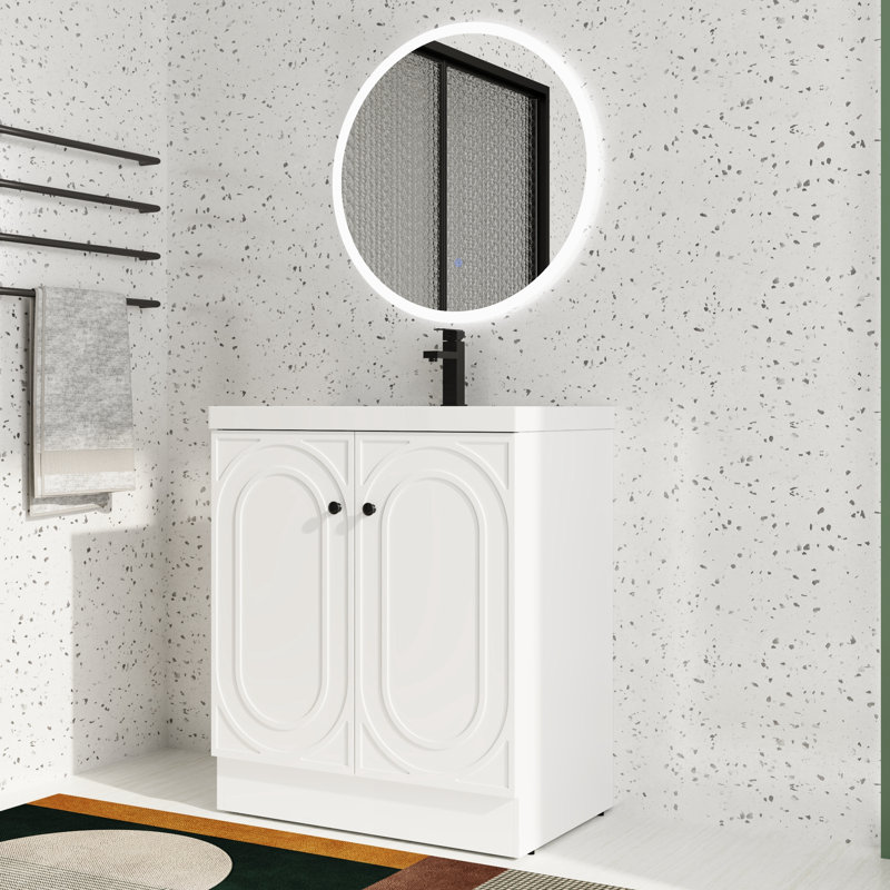 Meuble-lavabo simple 30 po avec plateau en résine, Blanc