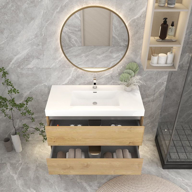Ensemble de meuble-lavabo simple mural 42 po, Chêne