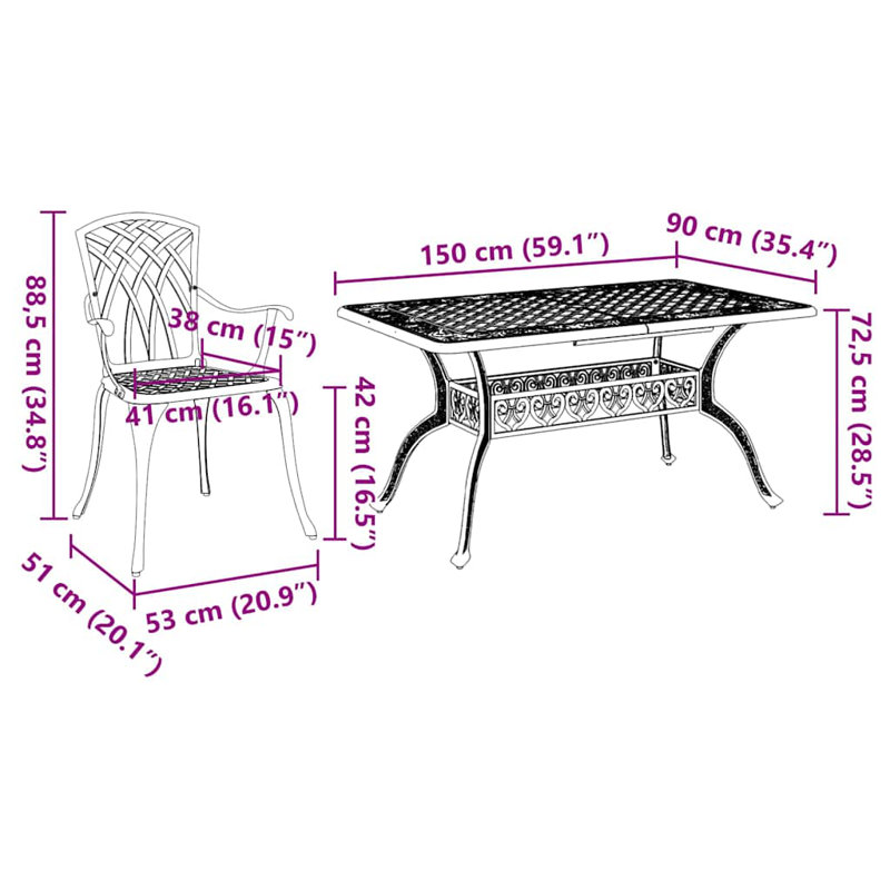 4 - Person Patio Dining Set with Rectangular Table, Bronze