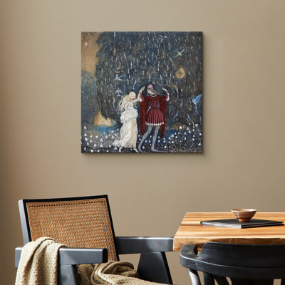 Romantic Folklore Dance Under Moonlight Artwork, Vintage Fairy Tale Couple Pictures, Framed Canvas Giclee Print Wall Art