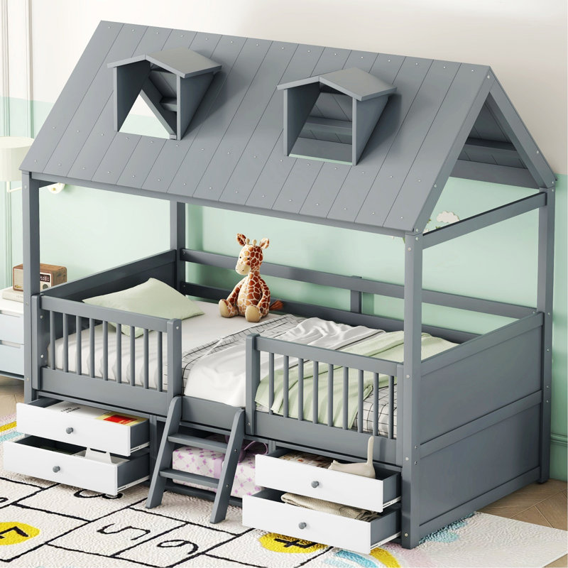 Structure de lit en bois, Gris
