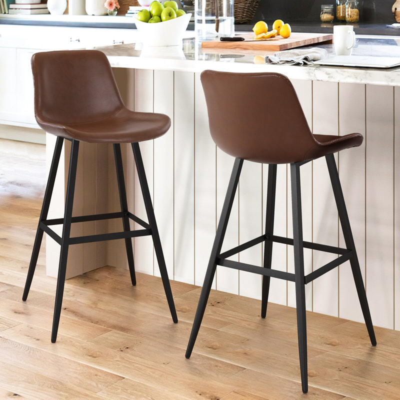 Tabouret de comptoir en faux cuir Macaire, Marron foncé, Tabouret de bar (siège d'une hauteur de 30 po), Noir