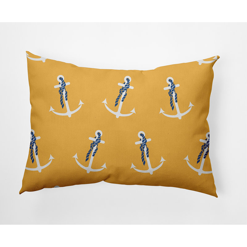 Anchor Whimsy Outdoor Reversible Throw Pillow, Yellow