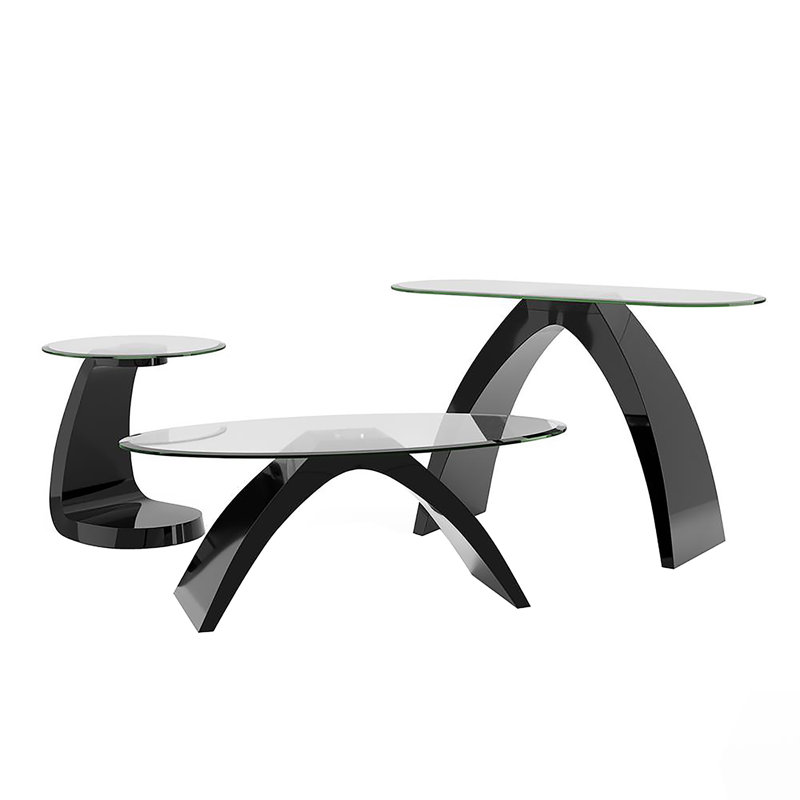 Manraj 3 - Piece Glass Top Living Room Table Set, Black