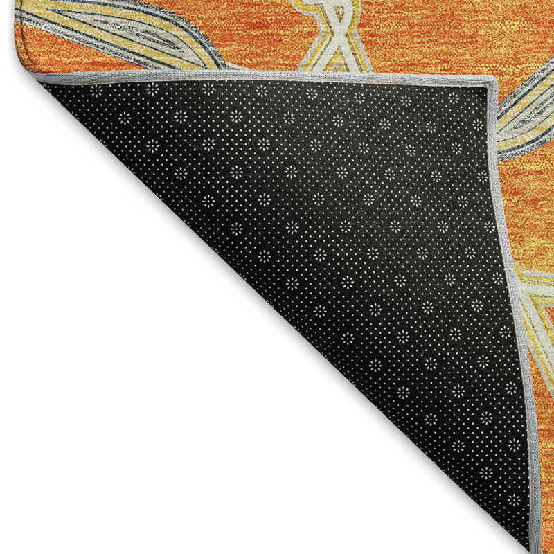 Tapis orange Prisco lavable à la machine de qualité supérieure, Rectangulaire 8 pi x 10 pi