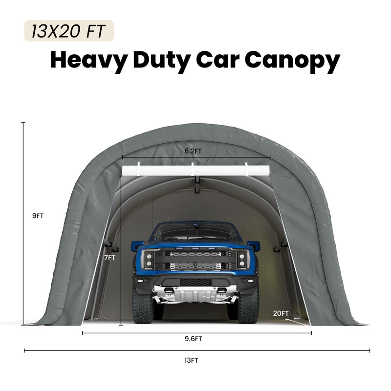 Heavy Duty Carport Portable Garage, 13 Ft. W x 20 Ft. D, Dark Gray