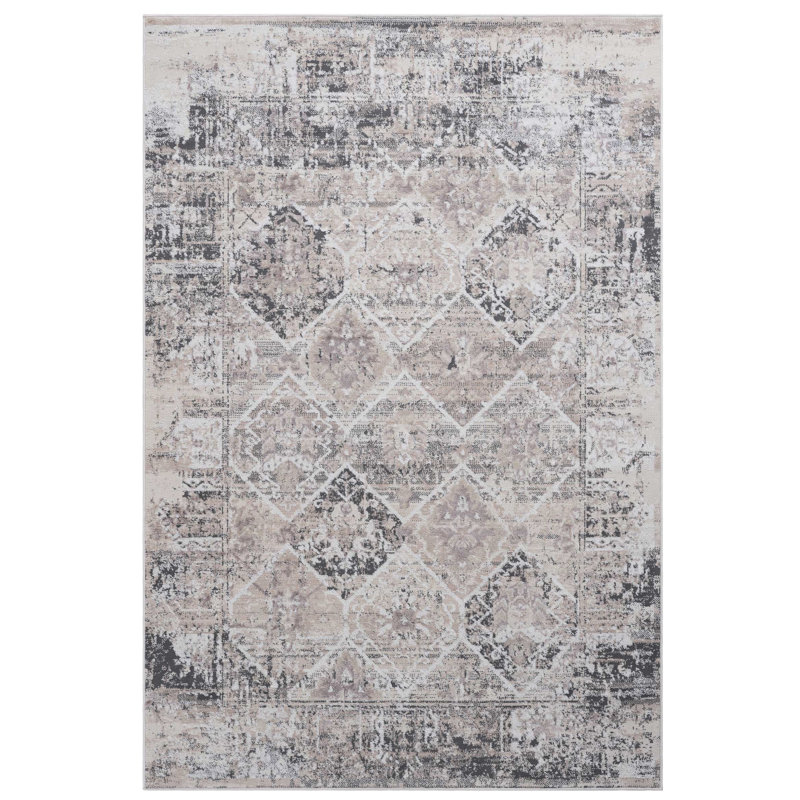 Loom & Collection 5X7 Area Rug, Cream/Anthracite, Stain Proof, Non-Shedding, For Home Office Fade , Living Room