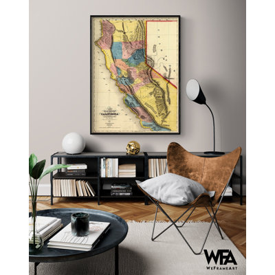 «California Gold Fields 1851», carte antique de la Californie, affiche de l'histoire de la or, art de l'histoire de l'or américain, décor rustique de maison de plage, art de chambre à coucher