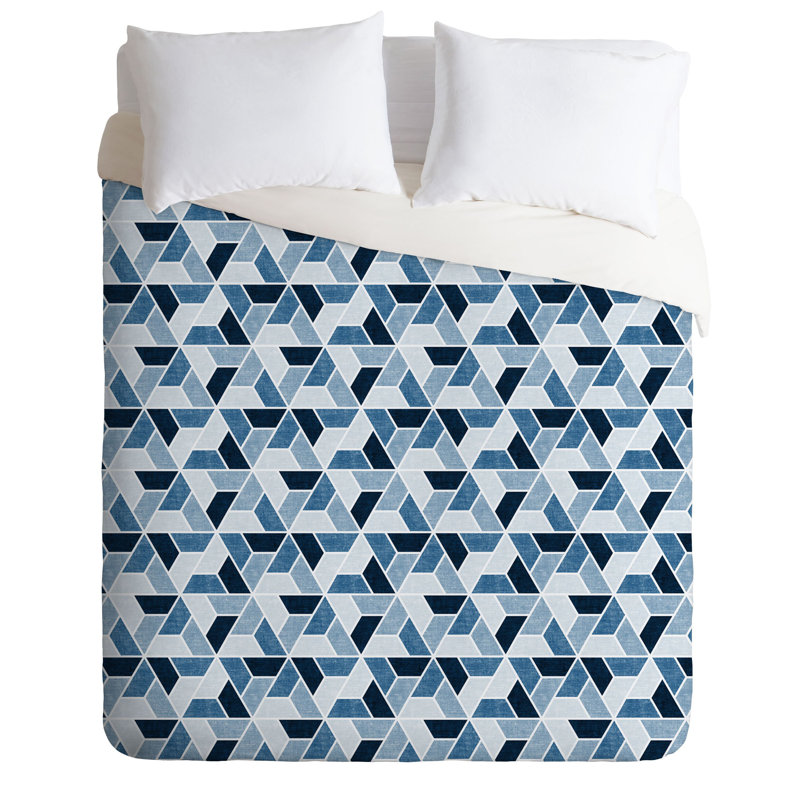 Polyester Geometric Shapes Duvet Cover, Queen Duvet Cover + 2 Shams, Blue