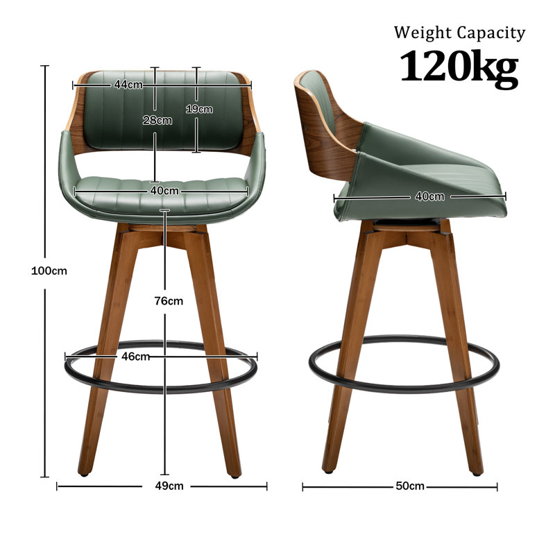 Jobani Swivel Bar Stool, Green, Bar Stool (76.2cm Seat Height)