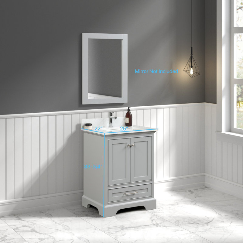 Ensemble de meuble-lavabo simple 25 po avec dessus en marbre de Carrare Goudy, Gris