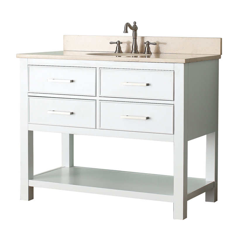 Brooks 43'' W Single Vanity, White, Carrera White Marble