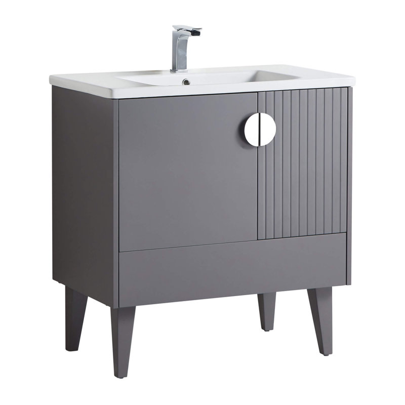 Ensemble de meuble-lavabo simple 30 po Saimah, Chrome poli, Gris roche