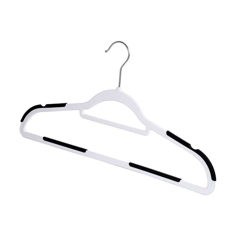 White and Black Rubber Grip Plastic Hangers, 50-Pack