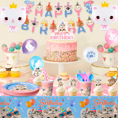 181 pièces de fournitures de fête d'anniversaire de chat, ensemble de décorations de fête de chat
