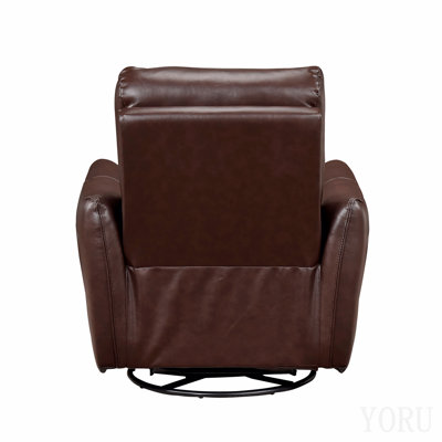 1pc Recliner Chair with Swivel Motion Luxurious Comfort Brown Leather Upholstered Solid Wood Living Room Furniture