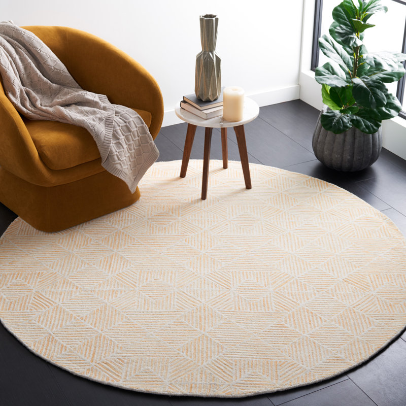 Hoopeston Hand Tufted 0.8 Wool 0.2 Cotton Geometric Rug, Round 6'