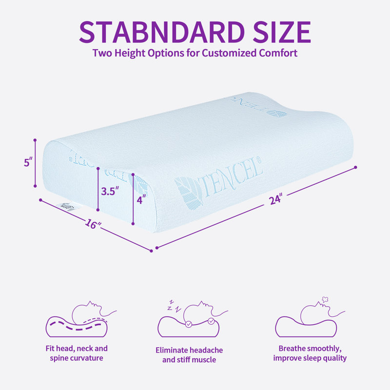 Oreiller ergonomique en mousse à mémoire de forme avec housse de refroidissement Tencel, Bleu clair