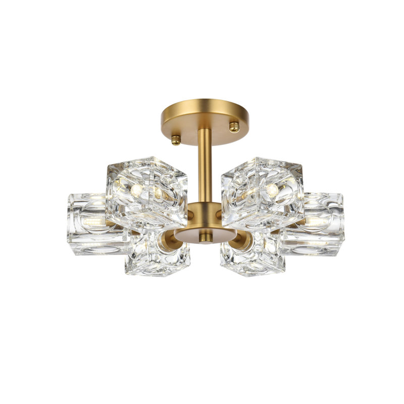 Yil Glass Semi Flush Mount, Satin Gold