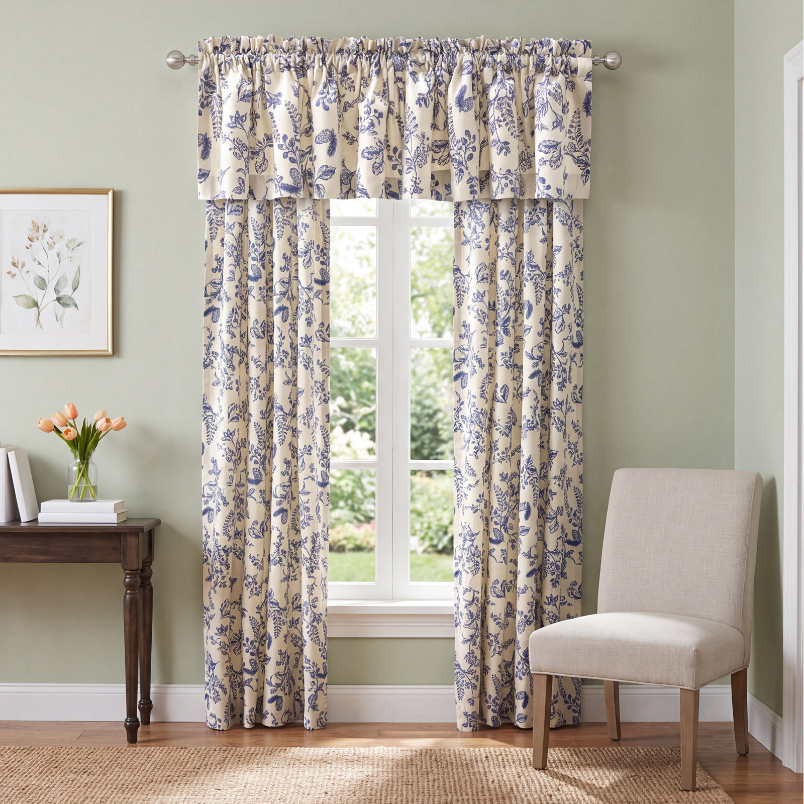 Toile Cotton 84" Tailored Window Valance, Indigo